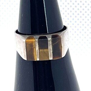 Vintage 925 Sterling Silver Tiger Eye Inlay Band Ring Southwest Signed FCV Sz 7